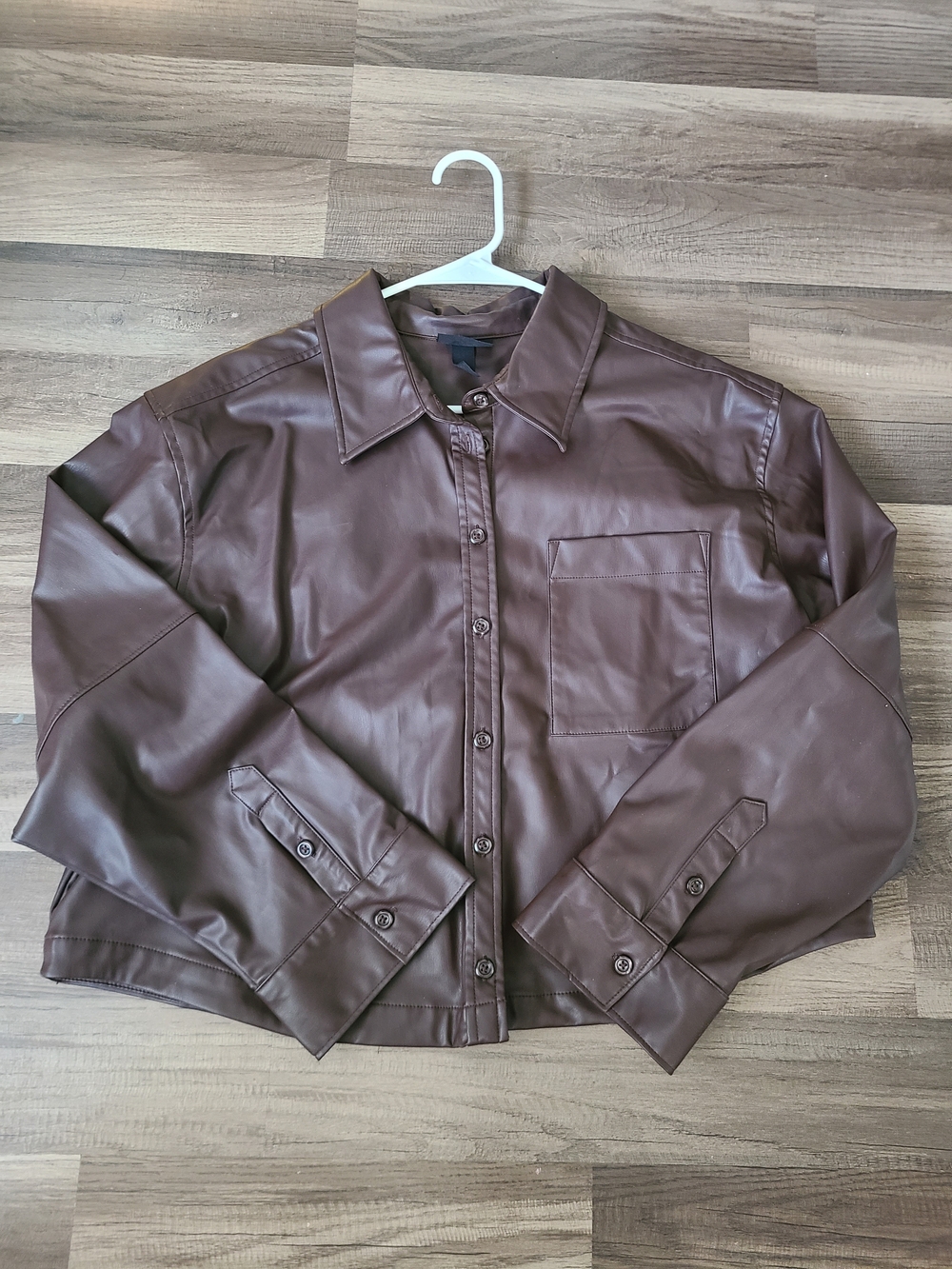 Women's Brown Faux Leather Button-Front Jacket Nwot